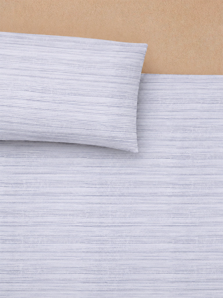 Westside Home Grey Stripe Embroidered King Bed Sheet Set