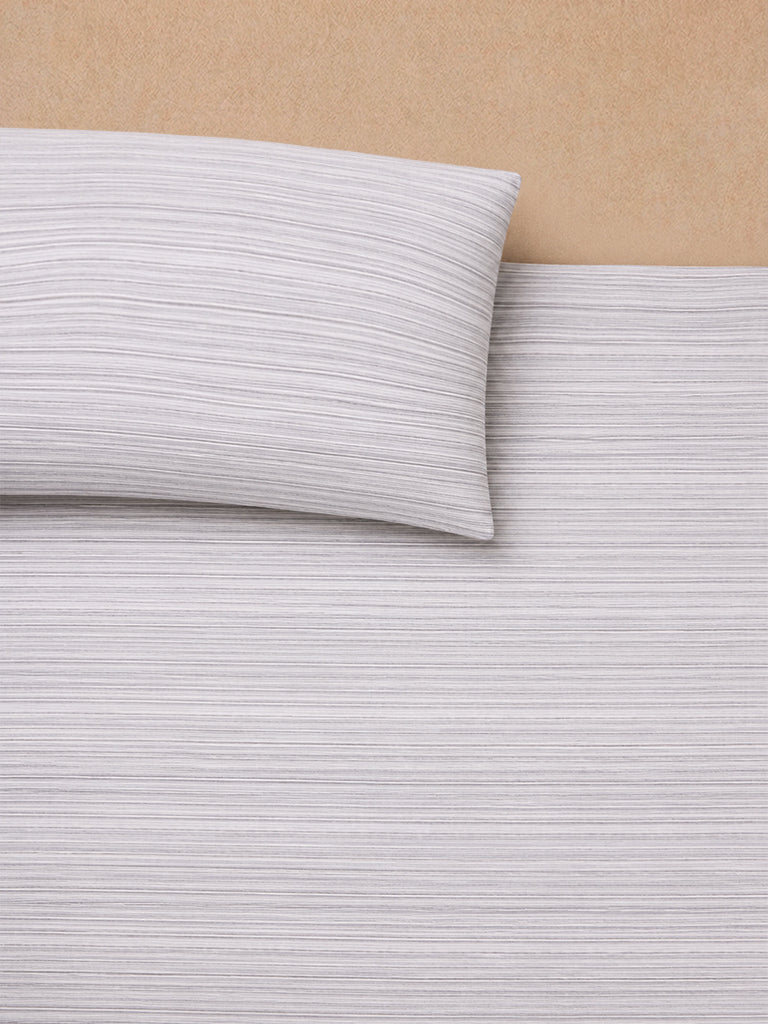 Westside Home Grey Stripe Embroidered King Bed Sheet Set