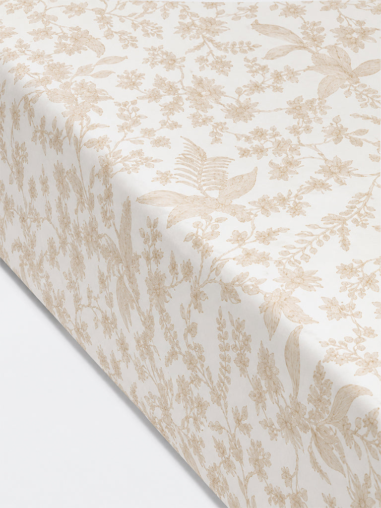 Westside Home Light Beige Foliage Printed King Bed Sheet Set