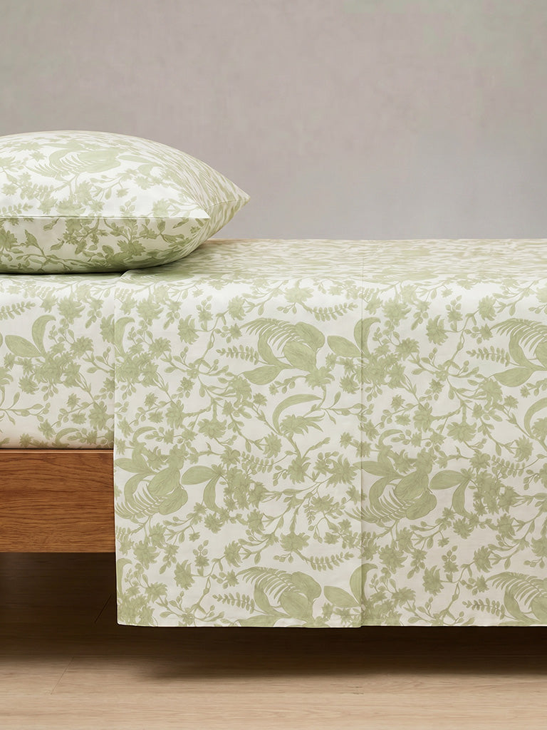 Westside Home Green Foliage Printed Queen Bed Sheet Set