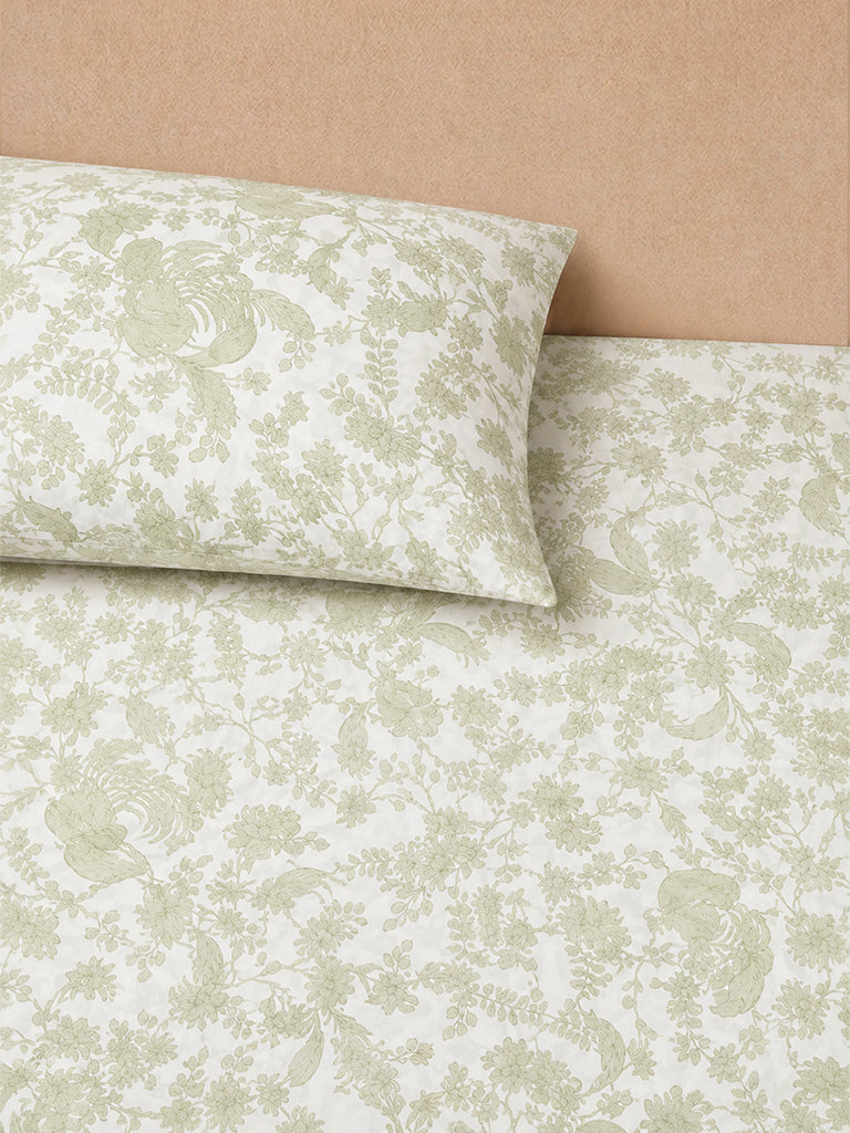 Westside Home Green Foliage Printed Queen Bed Sheet Set