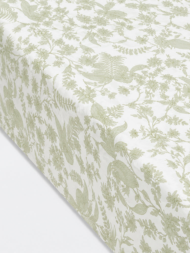 Westside Home Green Foliage Printed Queen Bed Sheet Set