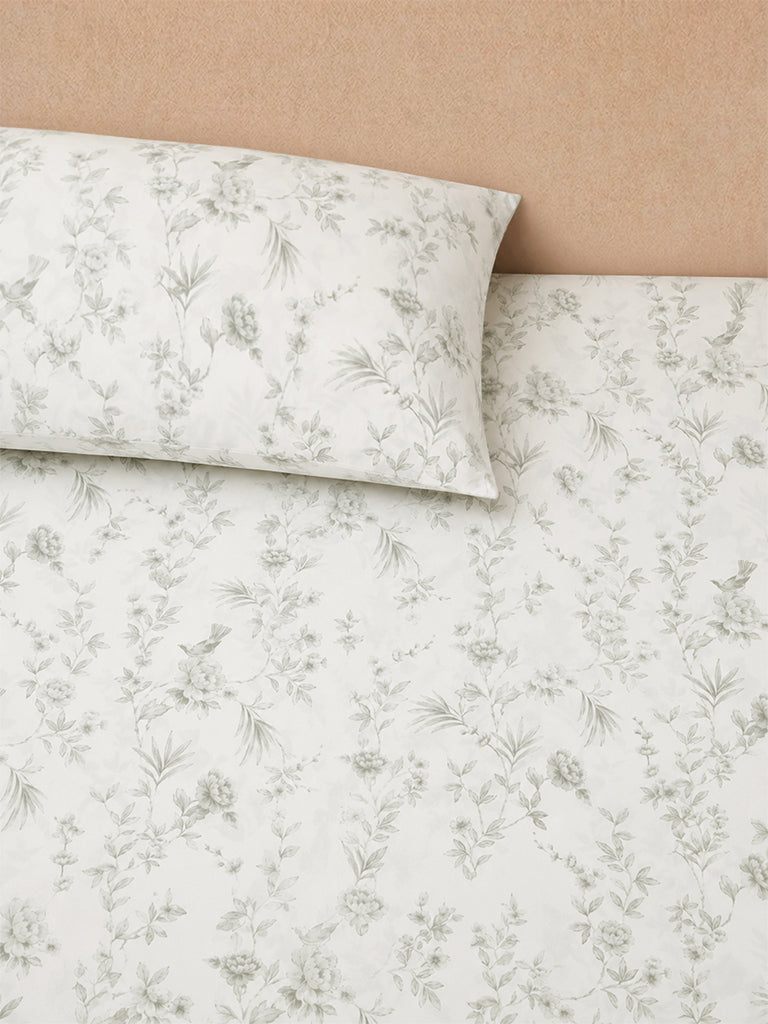Westside Home White Floral Printed Queen Bed Sheet Set