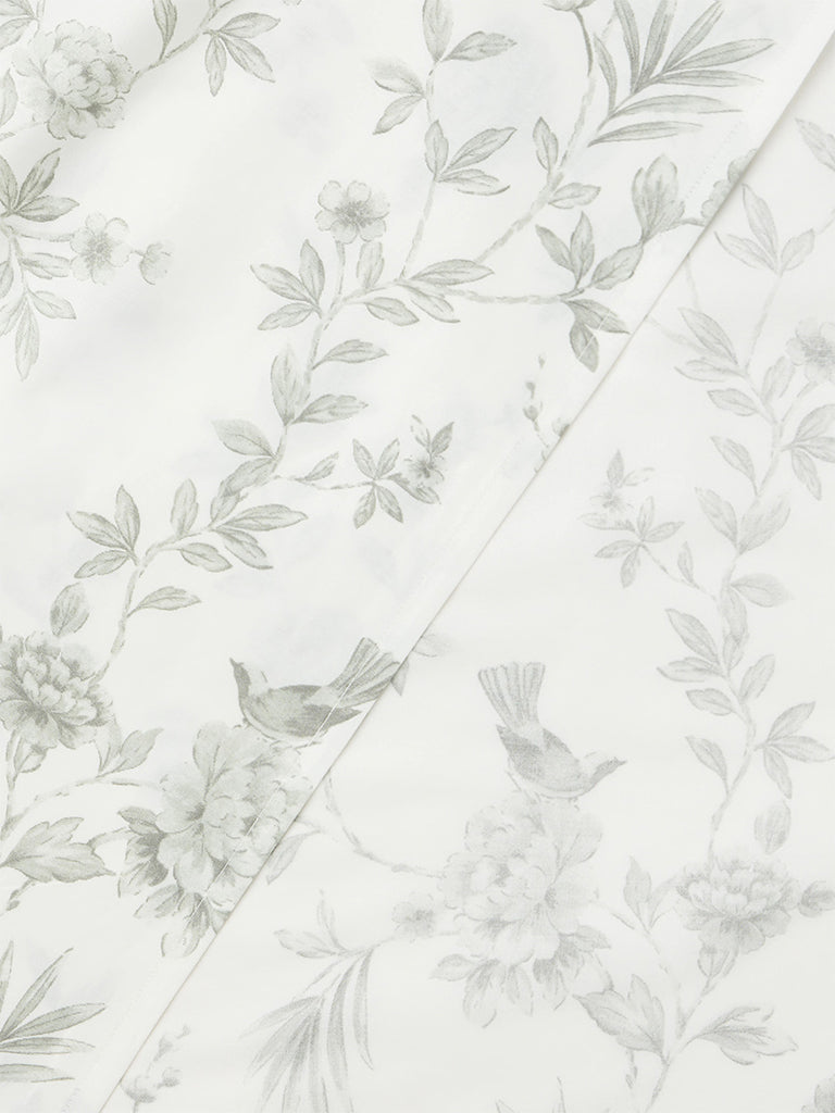 Westside Home White Floral Printed Queen Bed Sheet Set