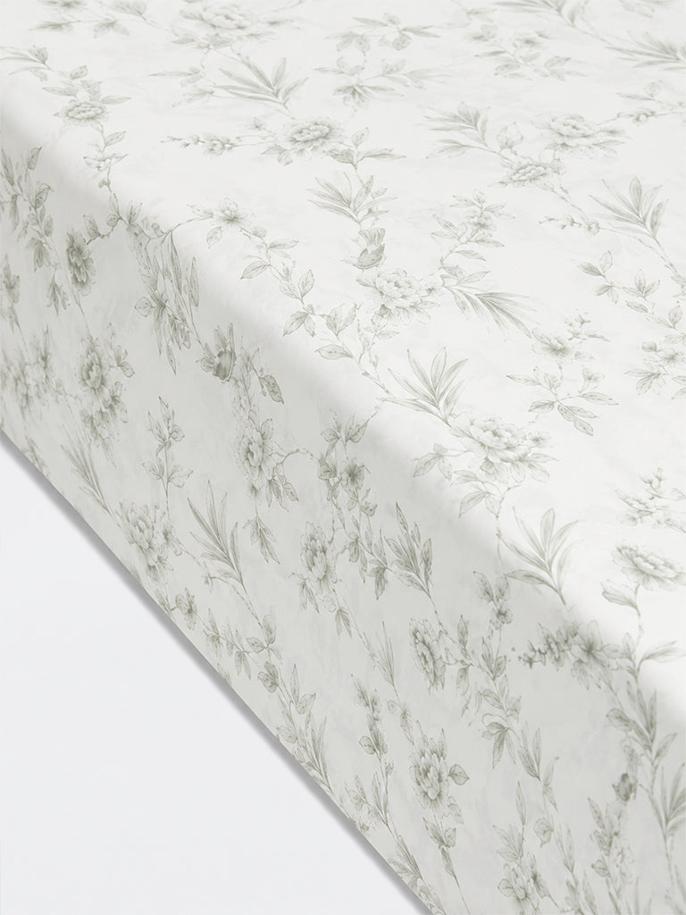 Westside Home White Floral Printed King Bed Sheet Set