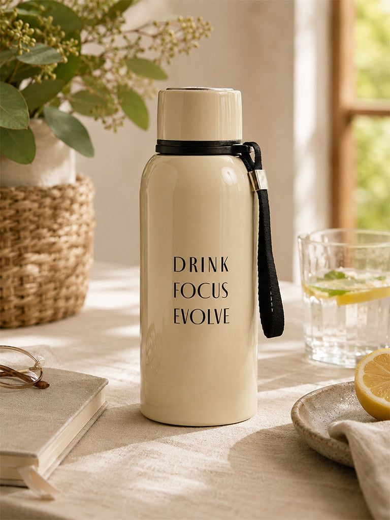 Westside Home Beige Text Design Water Bottle - 500ml