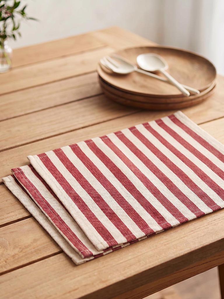 Westside Home Red Stripe Pattern Placemats - Set of 4