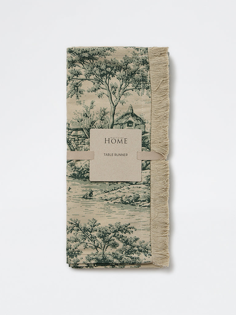 Westside Home Green Toile Printed Table Runner