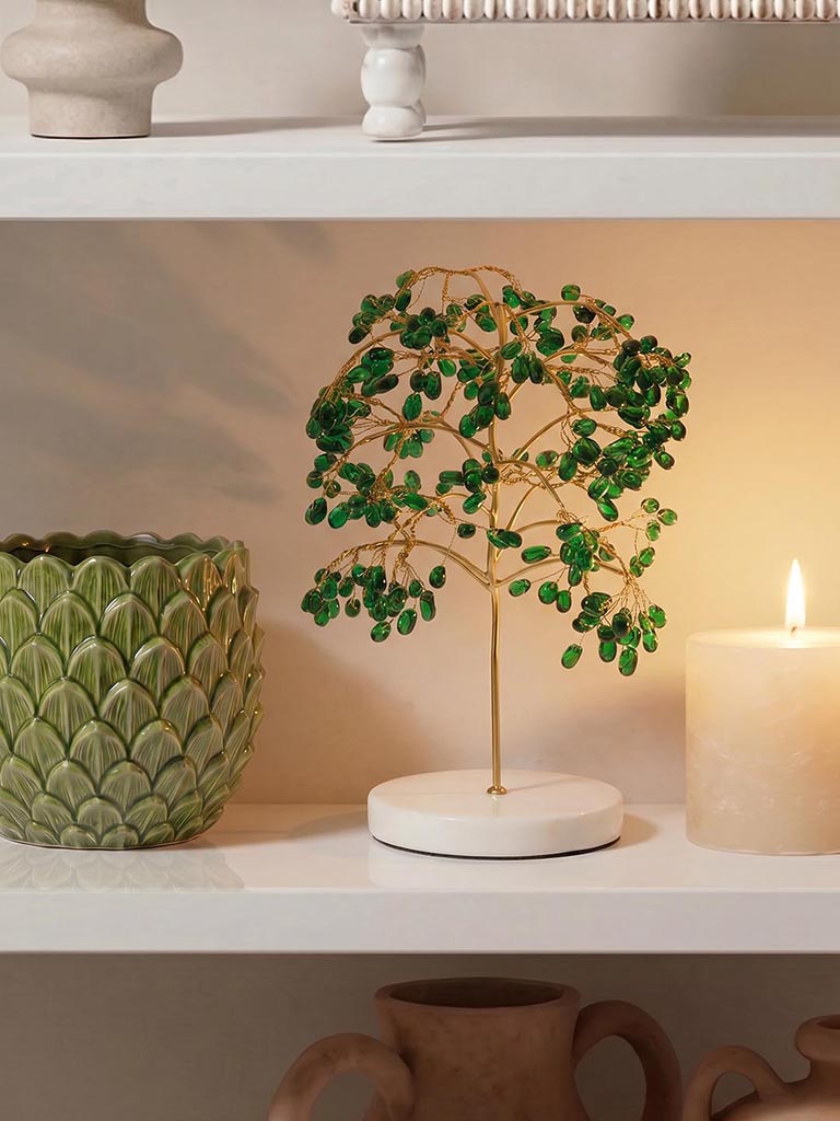 Westside Home Green Beaded Tree on Marble Stand