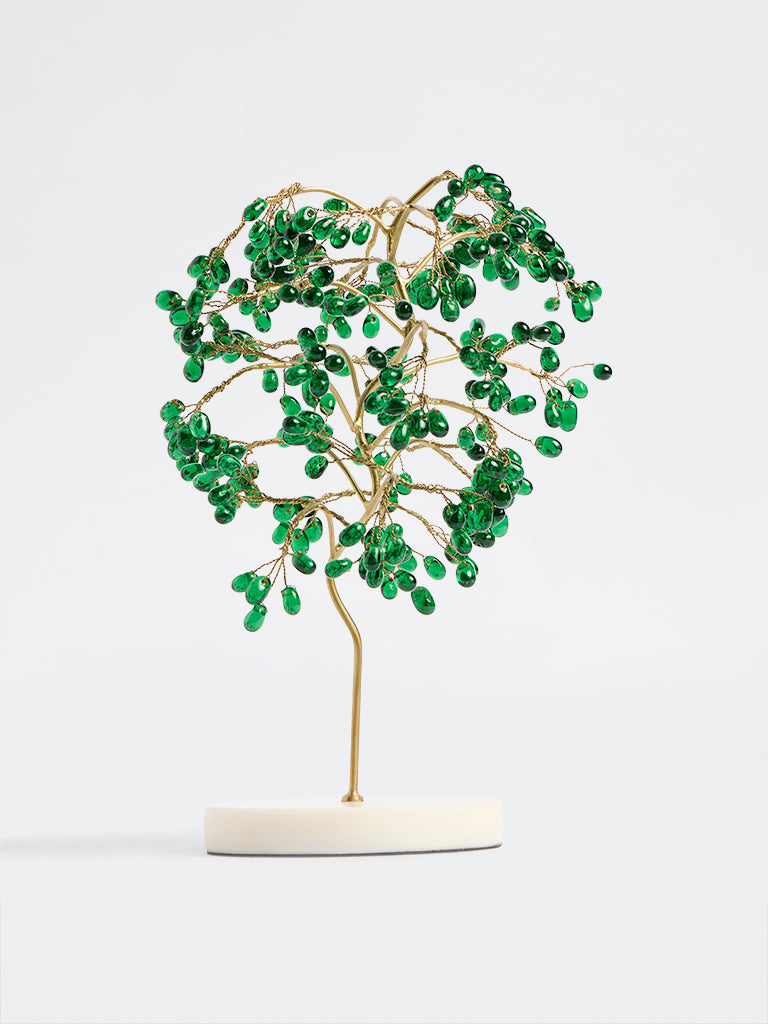 Westside Home Green Beaded Tree on Marble Stand