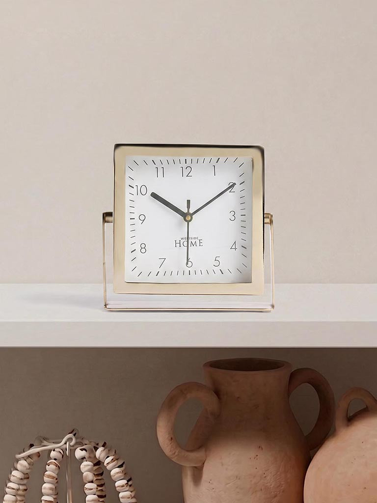 Westside Home Gold Metal Square Table Clock on Stand