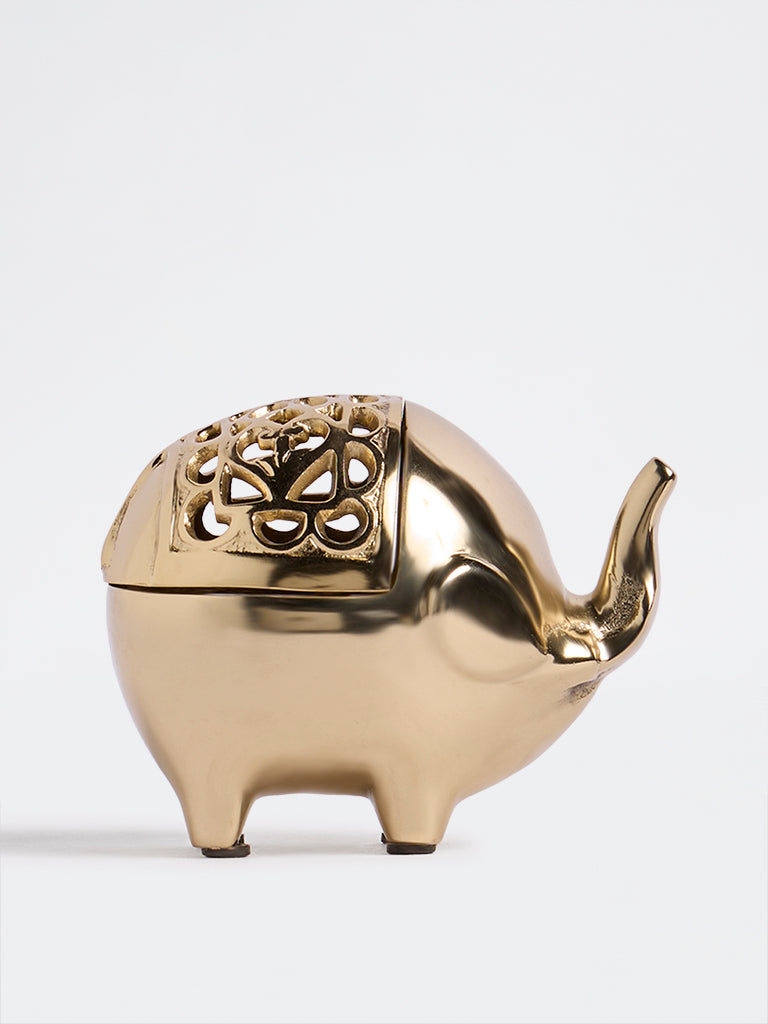 Westside Home Gold Metal Elephant Design Candle Holder