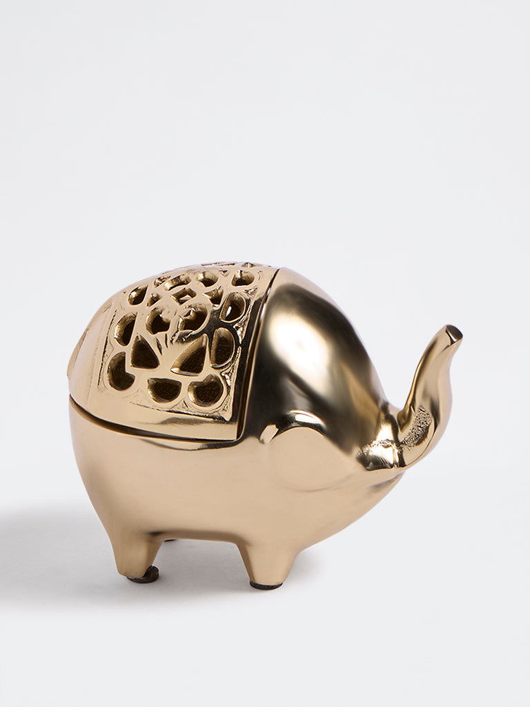 Westside Home Gold Metal Elephant Design Candle Holder