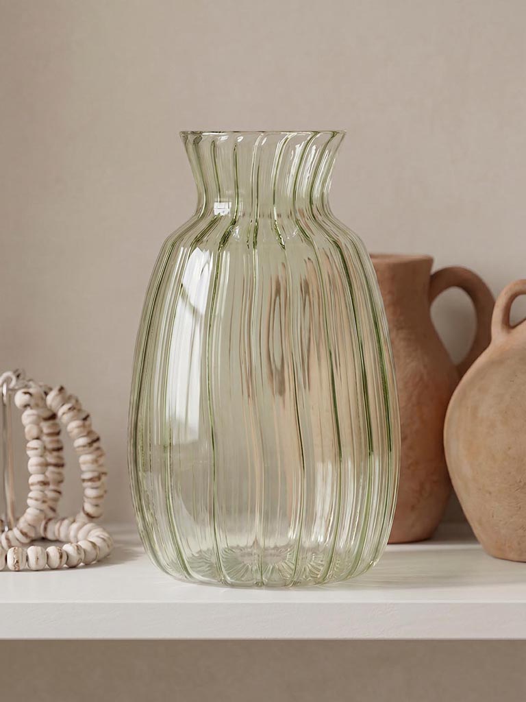 Westside Home Green Ribbed Tall Glass Vase