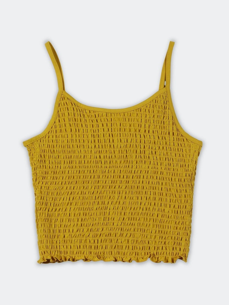 Nuon Mustard Smocked Cotton-Blend Top
