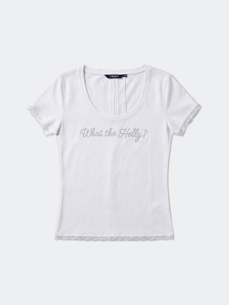 Nuon White Text Embellished Cotton-Blend T-Shirt