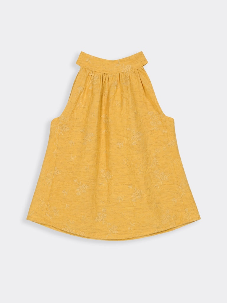 LOV Mustard Crinkle-Textured Top