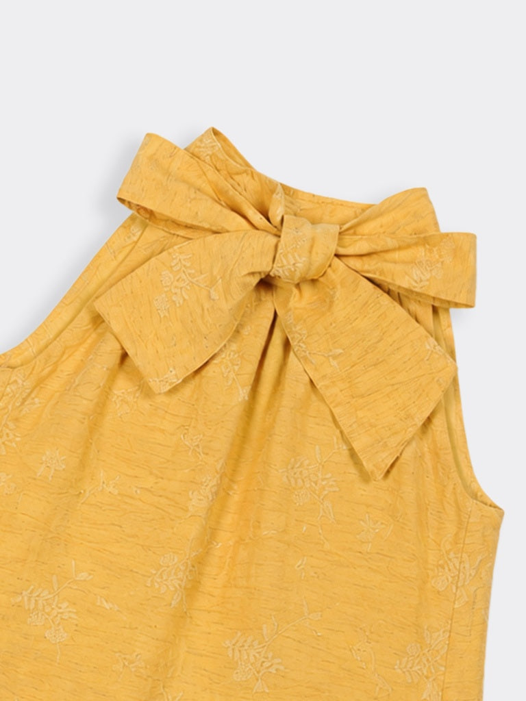 LOV Mustard Crinkle-Textured Top