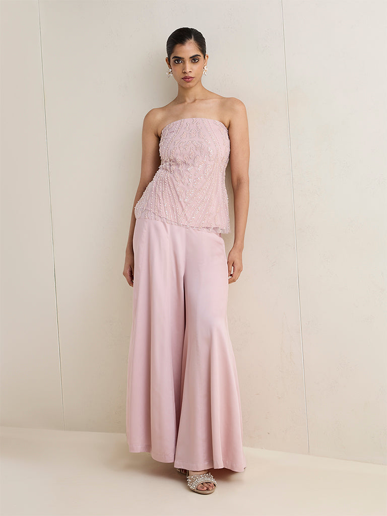 Vark Blush Pink Solid Palazzos