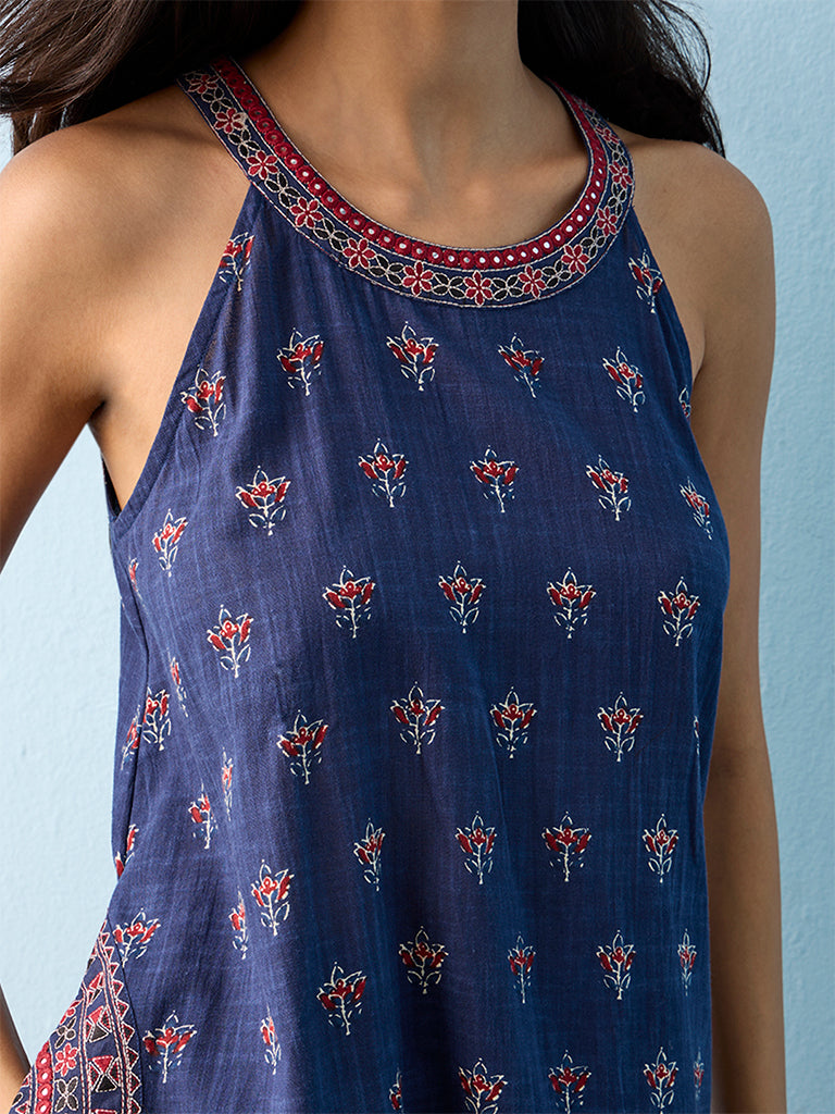 Utsa Indigo Ethnic Pattern A-line Cotton Kurta