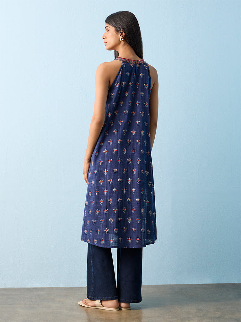 Utsa Indigo Ethnic Pattern A-line Cotton Kurta