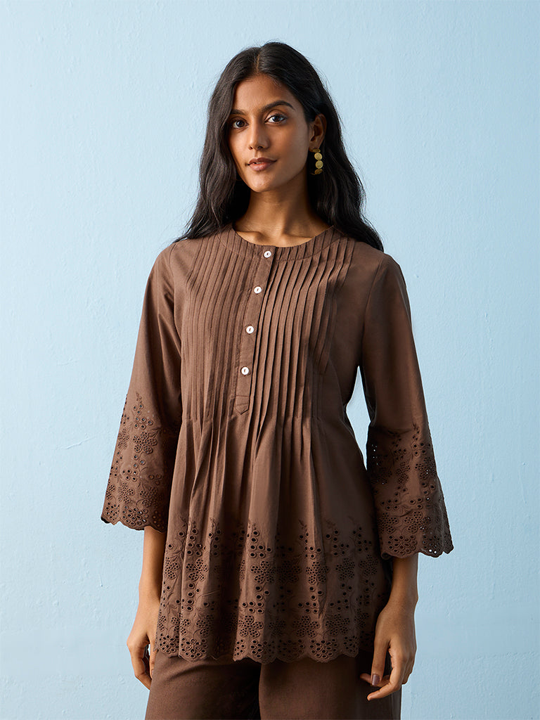 Buy Utsa Brown Schiffli Design Cotton Tunic from Westside