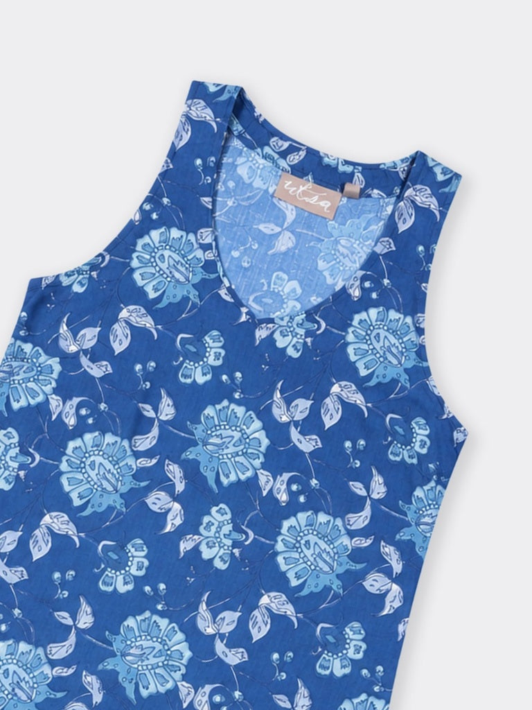 Utsa Indigo Floral Printed Cotton Tunic