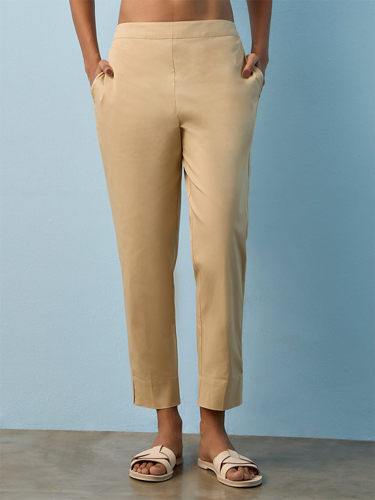 Utsa Beige Solid Pants