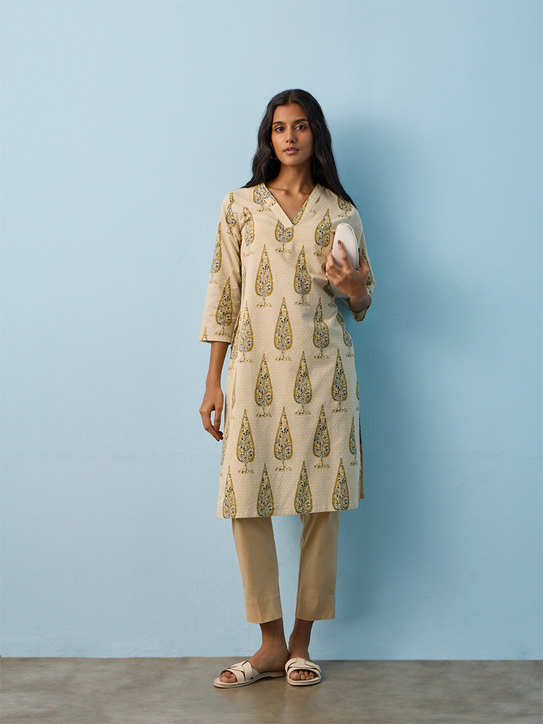 Utsa Beige Solid Pants