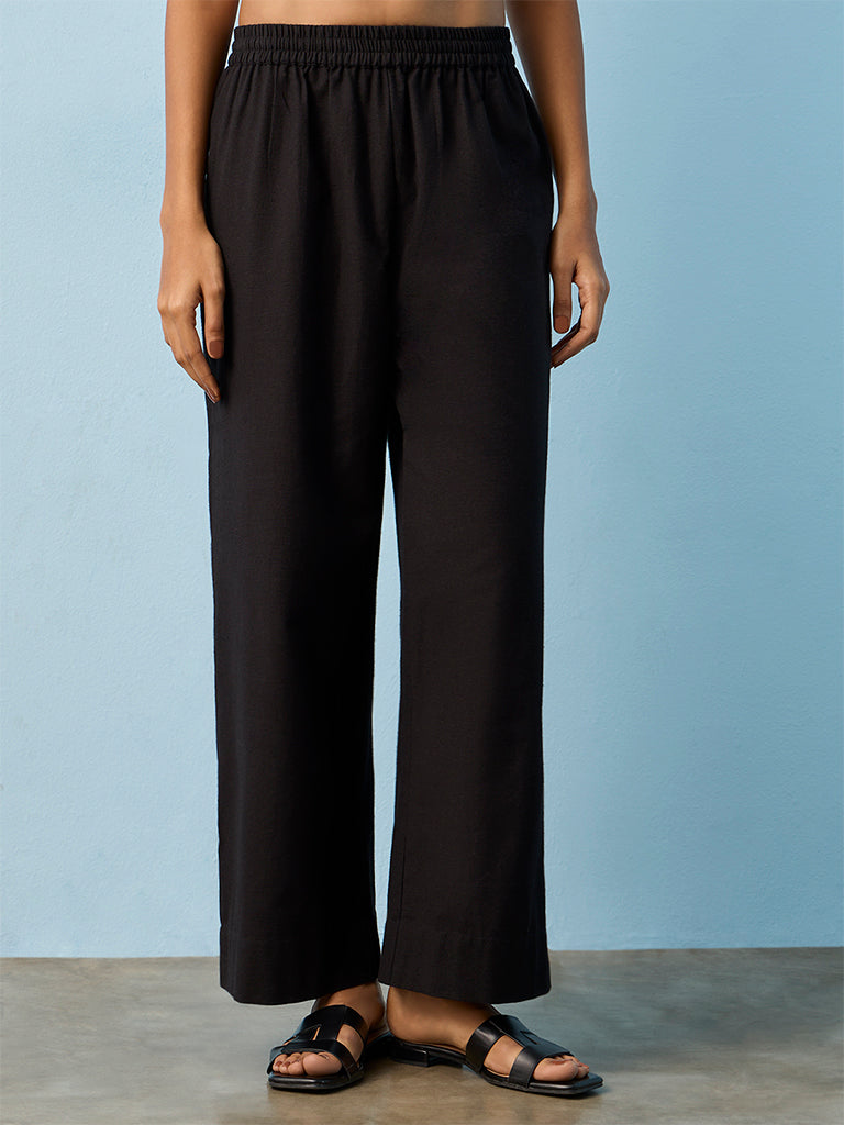 Utsa Black Cotton Pants