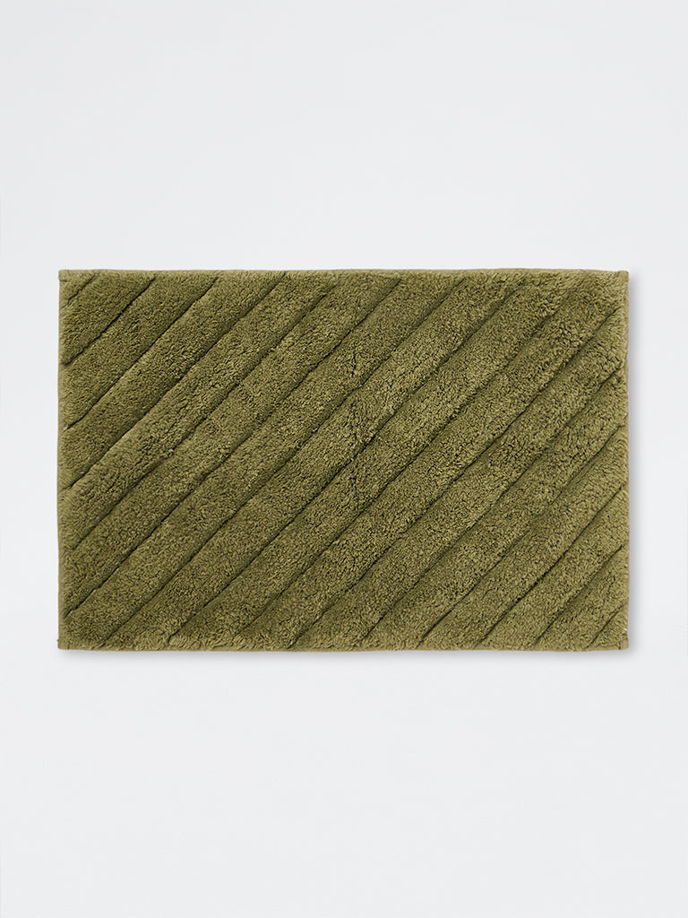 Westside Home Green Diagonal Striped Bath Mat