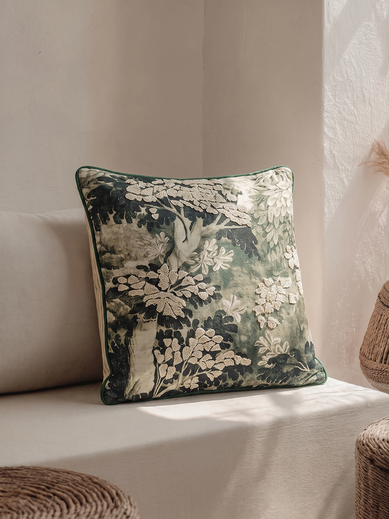 Westside Home Green Botanical Tapestry Cushion Cover
