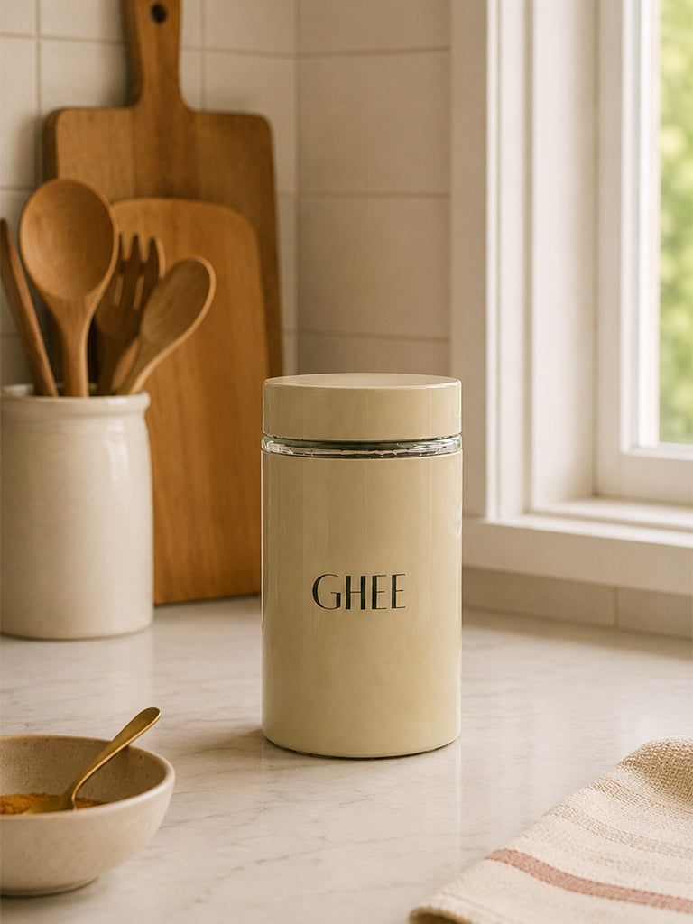 Westside Home Light Beige Ghee Glass Container with Lid