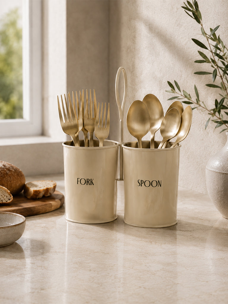Westside Home Light Beige Fork and Spoon Cutlery Holder