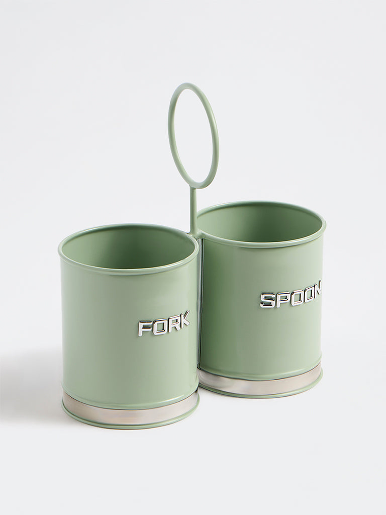 Westside Home Sage Text-Detail Cutlery Holder