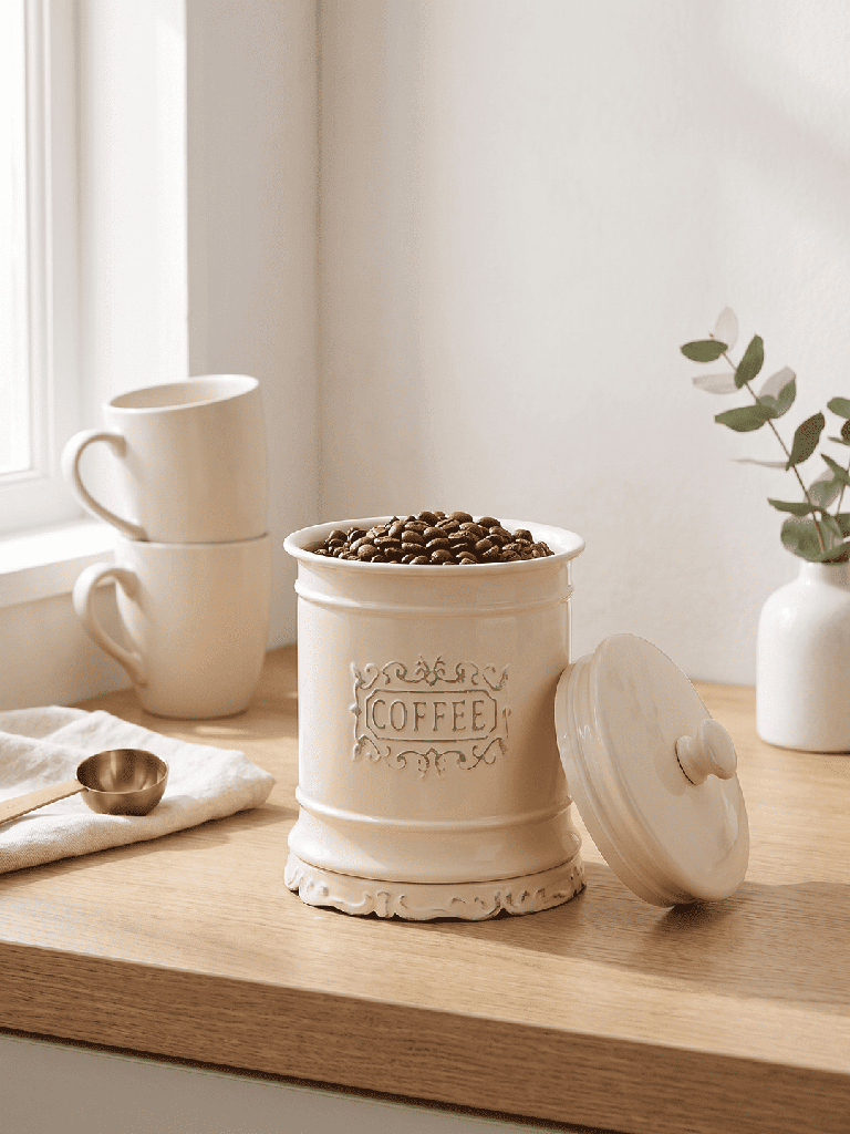 Westside Home Ivory Victorian Style Coffee Jar with Lid