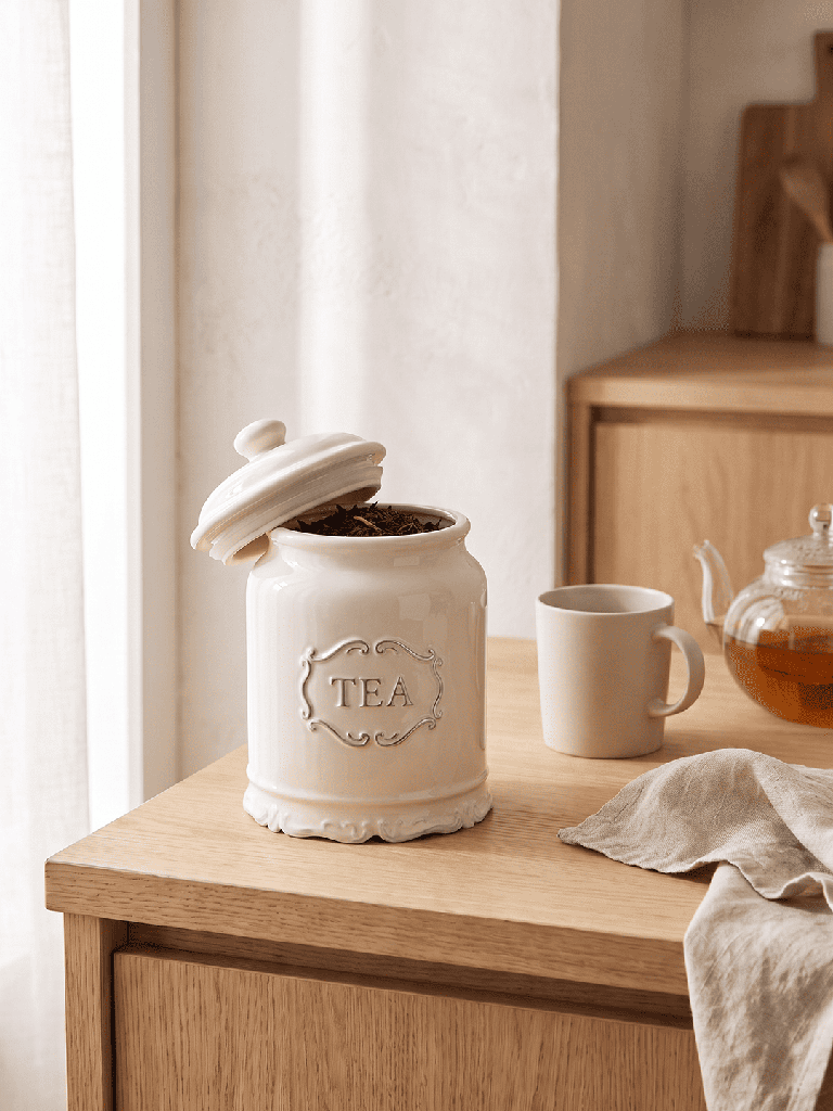 Westside Home Ivory Victorian Style Tea Jar with Lid