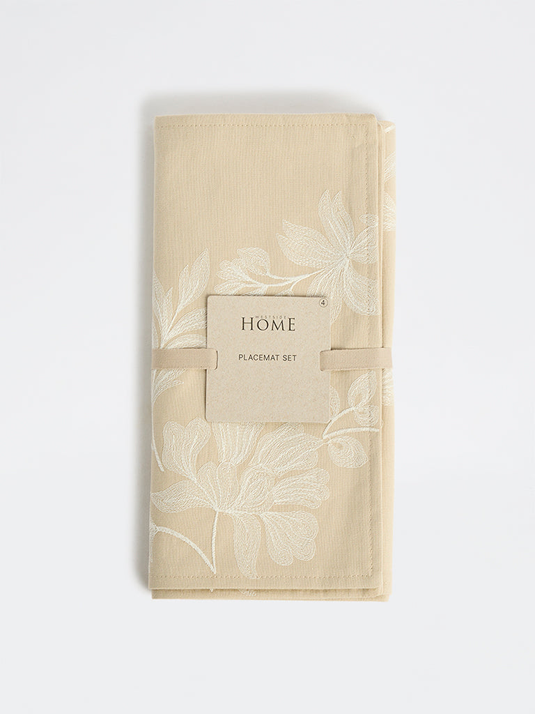 Westside Home Cream Floral Embroidered Placemats - Set of 4