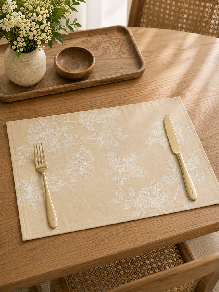 Westside Home Cream Floral Embroidered Placemats - Set of 4