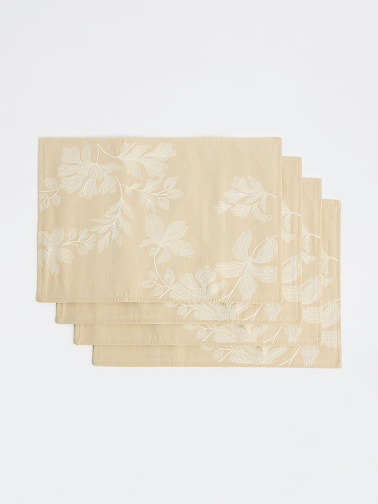 Westside Home Cream Floral Embroidered Placemats - Set of 4