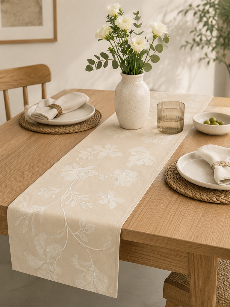 Westside Home Cream Floral Embroidered Table Runner