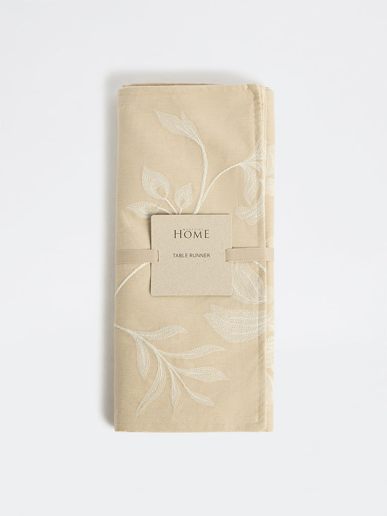 Westside Home Cream Floral Embroidered Table Runner