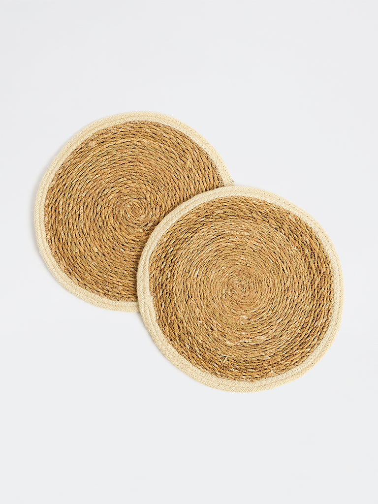 Westside Home Beige Woven Textured Jute Placemats - Set of 2