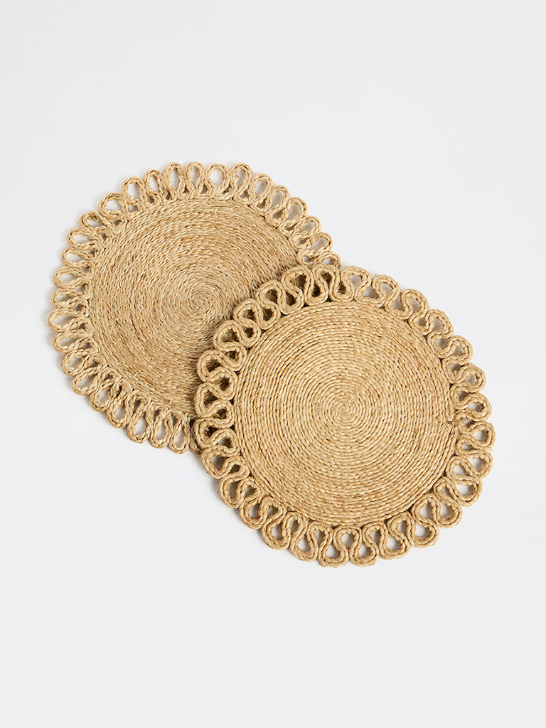 Westside Home Beige Loop-Detailed Jute Placemats - Set of 2