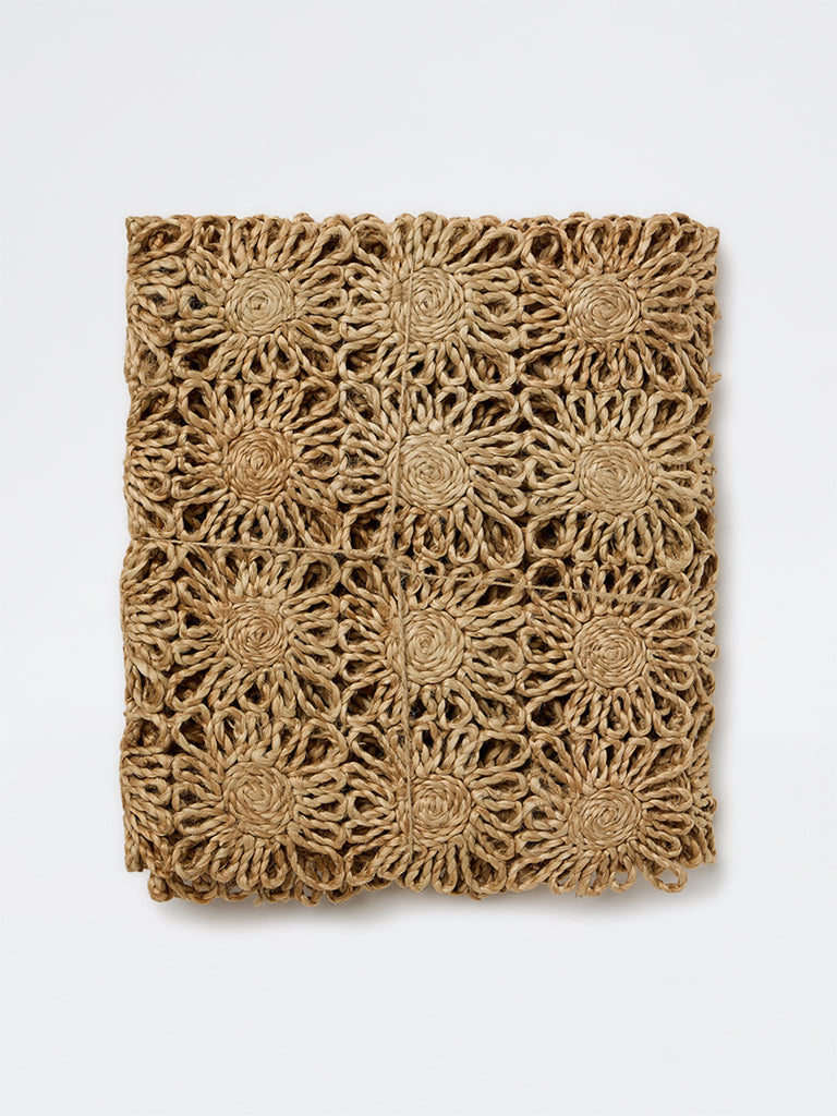 Westside Home Beige Floral Woven Textured Jute Table Runner