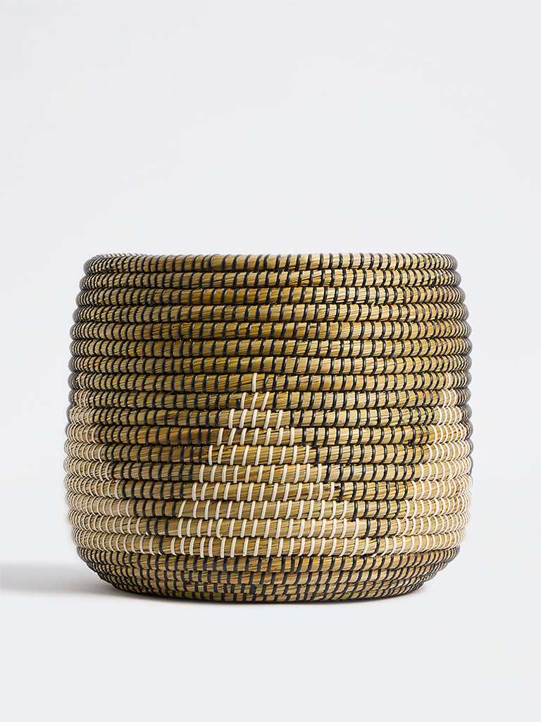 Westside Home Beige Geometric Woven Basket Planter