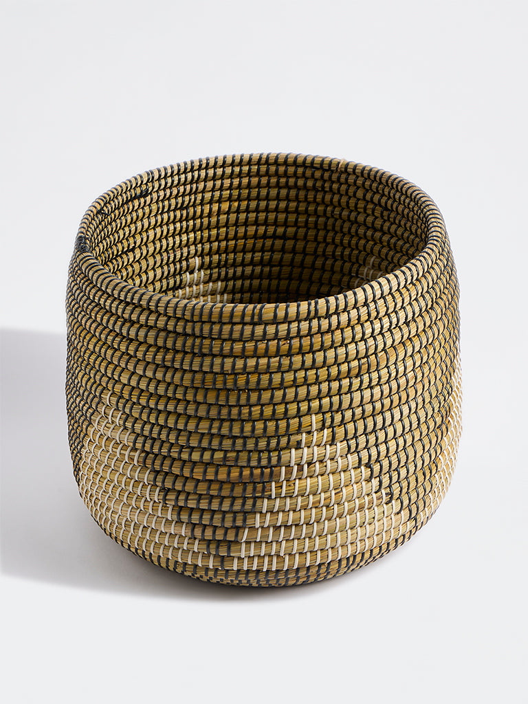 Westside Home Beige Geometric Woven Basket Planter
