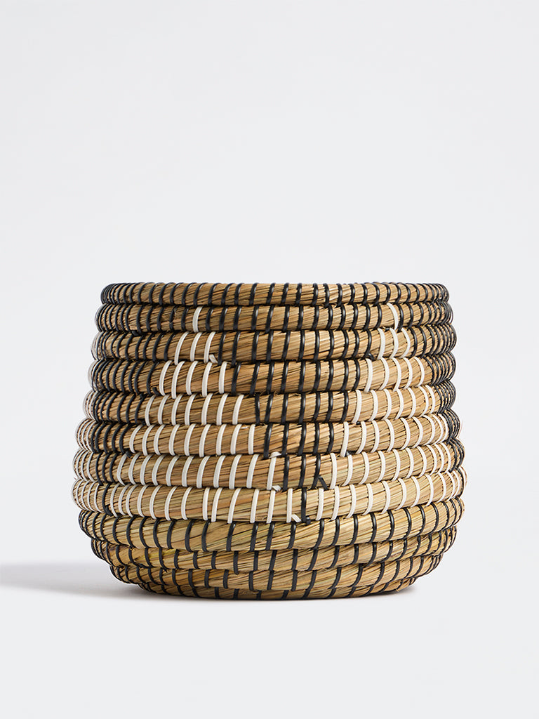 Westside Home Beige Geometric Woven Basket Planter