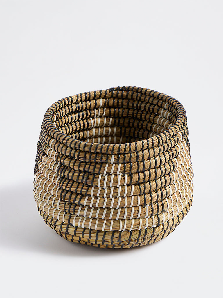 Westside Home Beige Geometric Woven Basket Planter