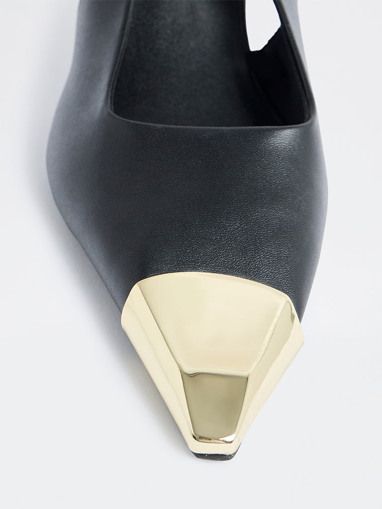 LUNA BLU Black Metallic Toe-Cap Slingback Heel Shoes